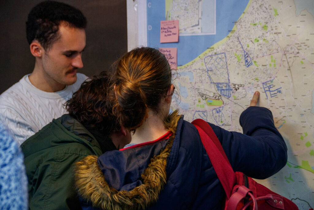 Photo de la répartition sur le plan de Saint-Malo des quartiers pour le boitage du tract de Voies Communes
