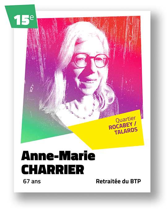Portrait de Anne-Marie Charrier, 15ème sur la liste du binôme Céline Yadav et Alain Guillard pour Voies Communes